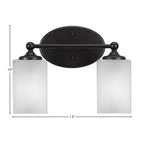 Capri Two Light Bath Bar in Matte Black with 4" Square White Muslin Shade