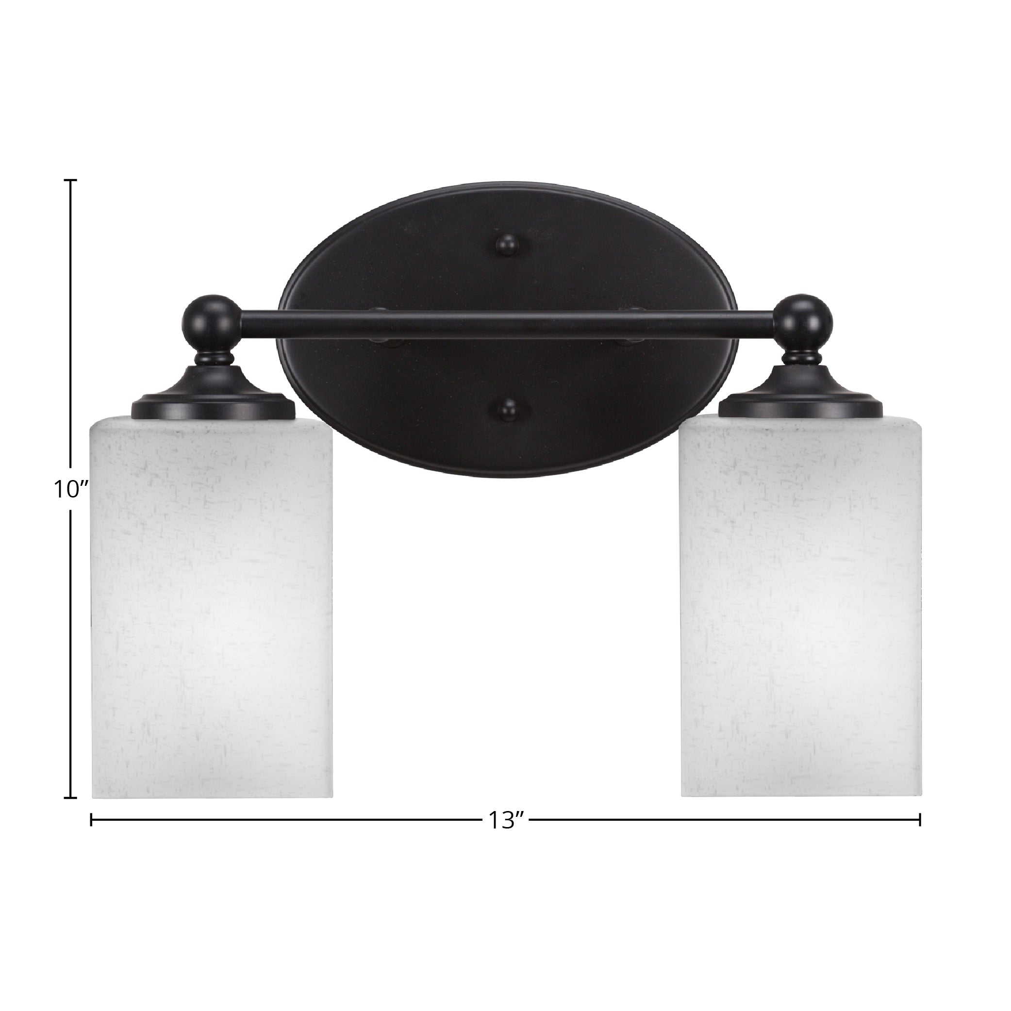 Capri Two Light Bath Bar in Matte Black with 4" Square White Muslin Shade