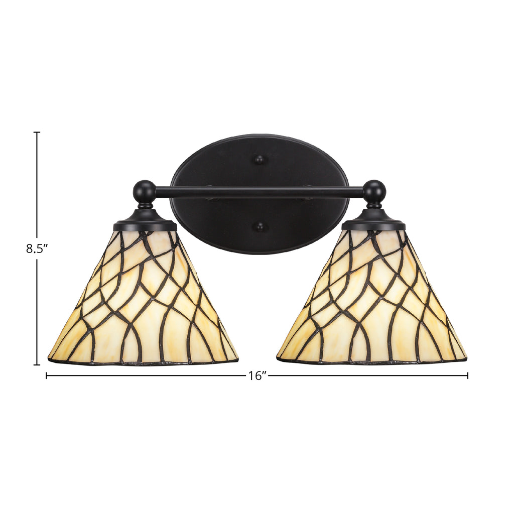 Capri Two Light Bath Bar in Matte Black with 7" Sandhill Art Glass Shade