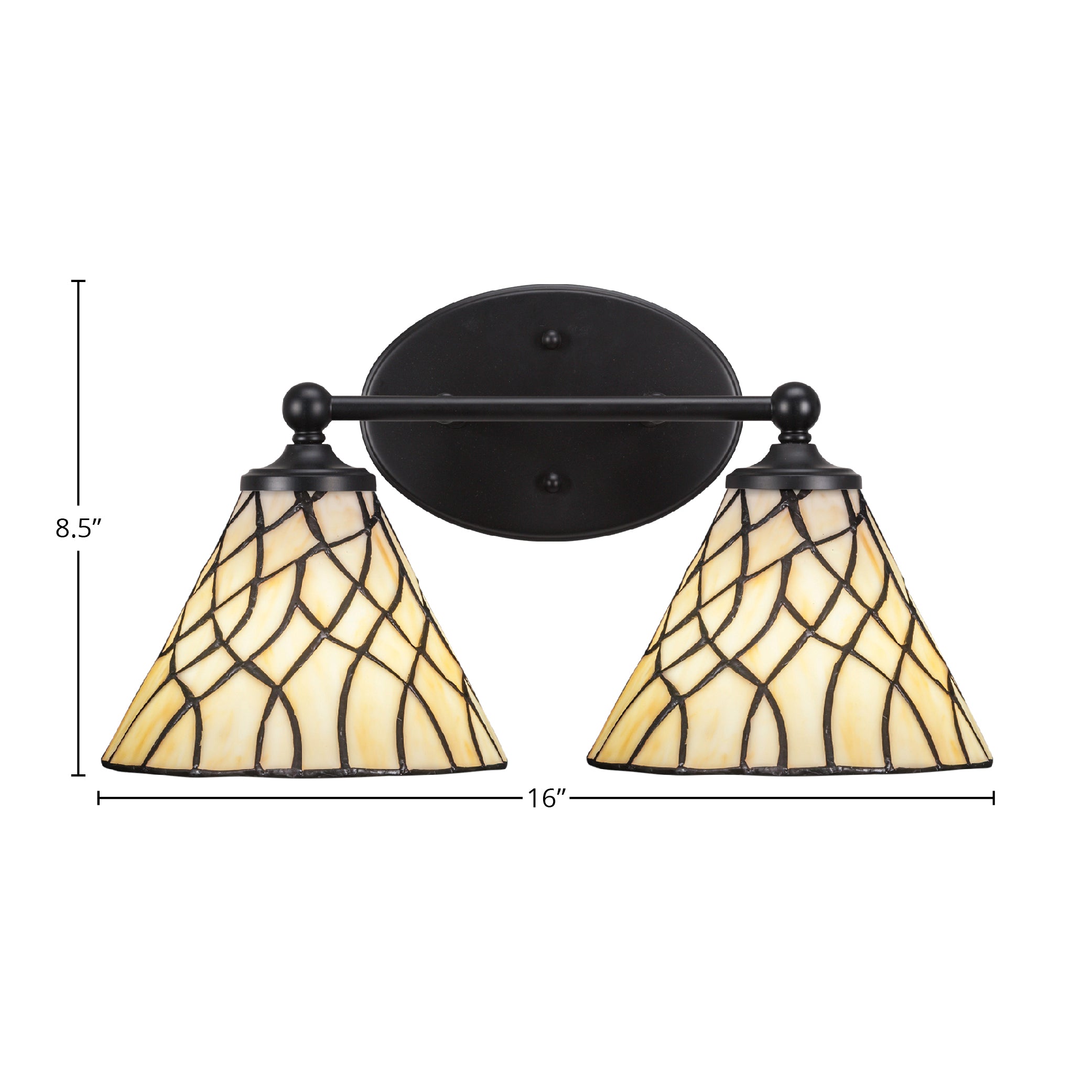 Capri Two Light Bath Bar in Matte Black with 7" Sandhill Art Glass Shade