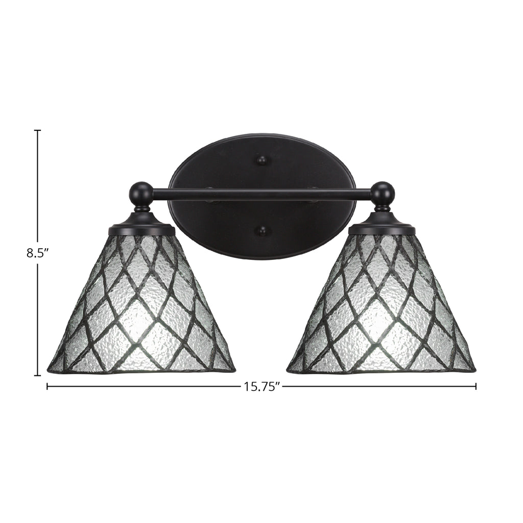 Capri Two Light Bath Bar in Matte Black with 7" Diamond Ice Art Glass Shade