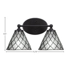 Capri Two Light Bath Bar in Matte Black with 7" Diamond Ice Art Glass Shade