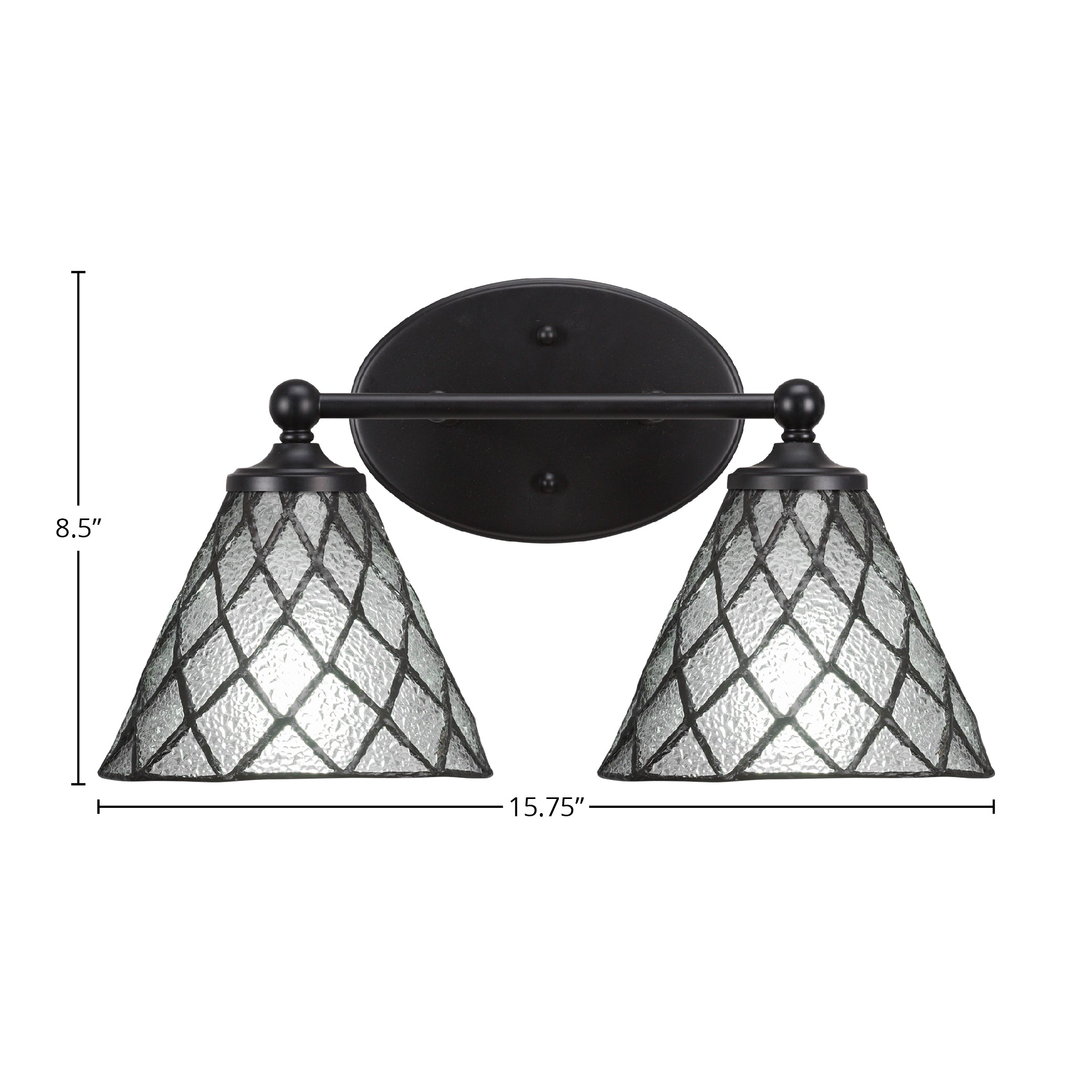 Capri Two Light Bath Bar in Matte Black with 7" Diamond Ice Art Glass Shade