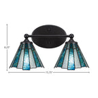 Capri Two Light Bath Bar in Matte Black with 7" Sea Ice Art Glass Shade