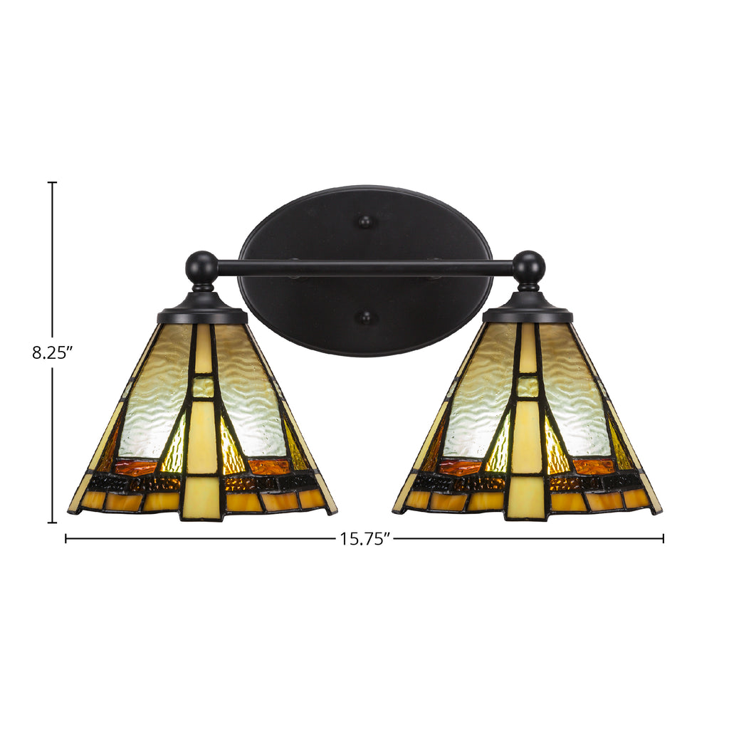 Capri Two Light Bath Bar in Matte Black with 7" Zion Art Glass Shade