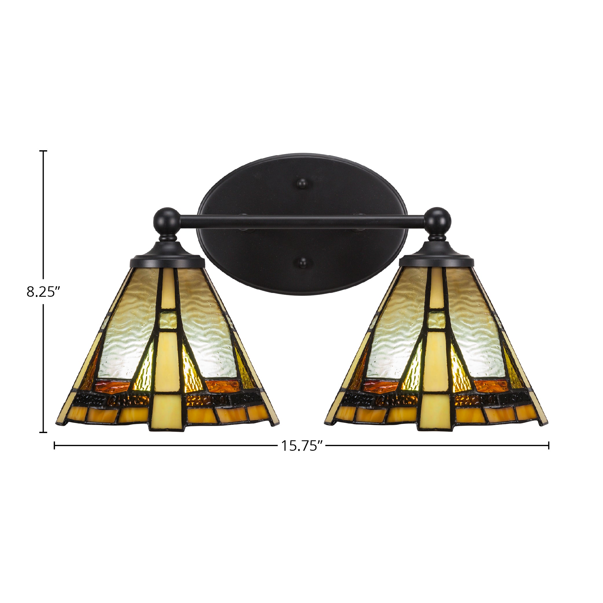 Capri Two Light Bath Bar in Matte Black with 7" Zion Art Glass Shade