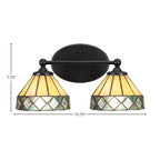 Capri Two Light Bath Bar in Matte Black with 7" Diamond Peak Art Glass Shade
