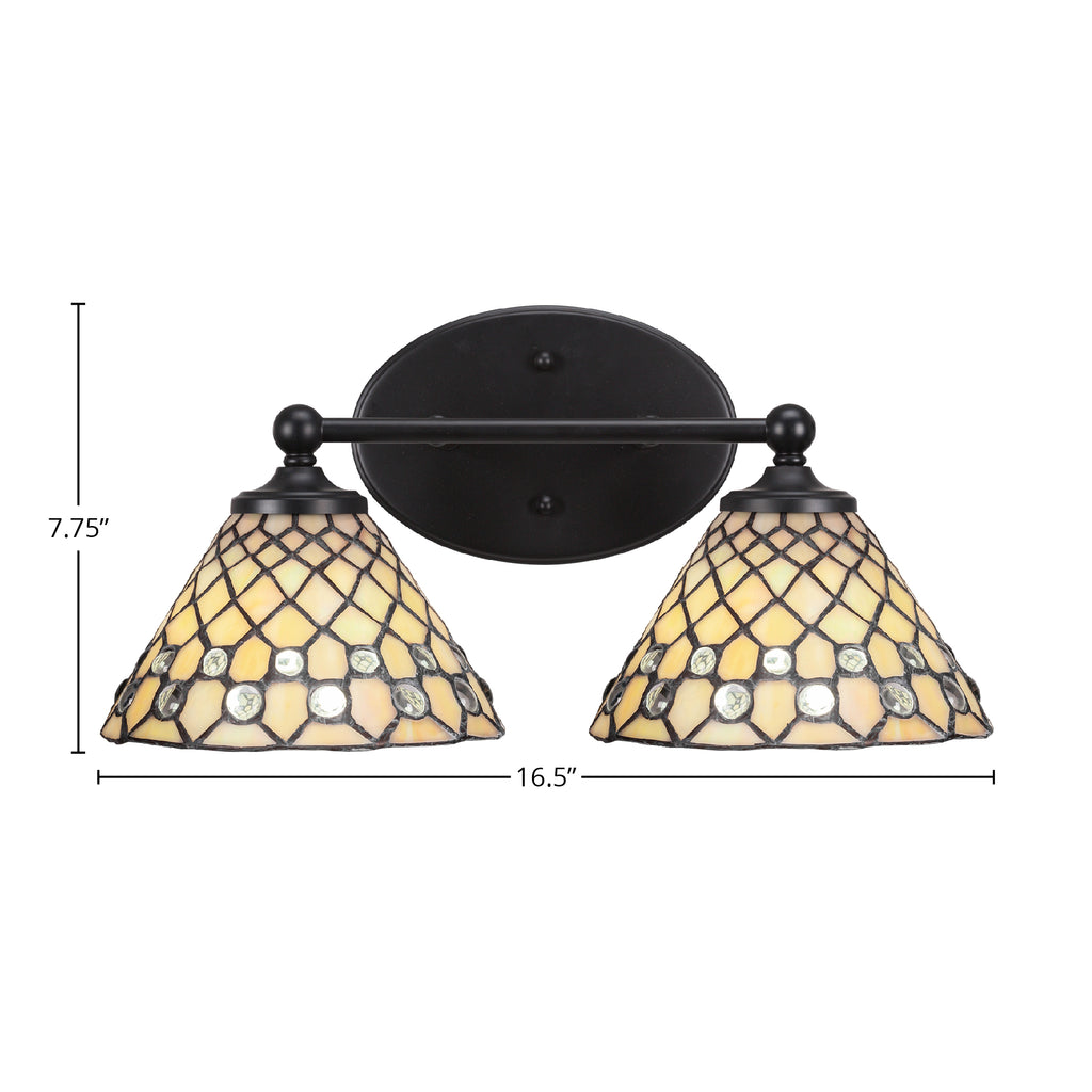 Capri Two Light Bath Bar in Matte Black with 7" Starlight Art Glass Shade
