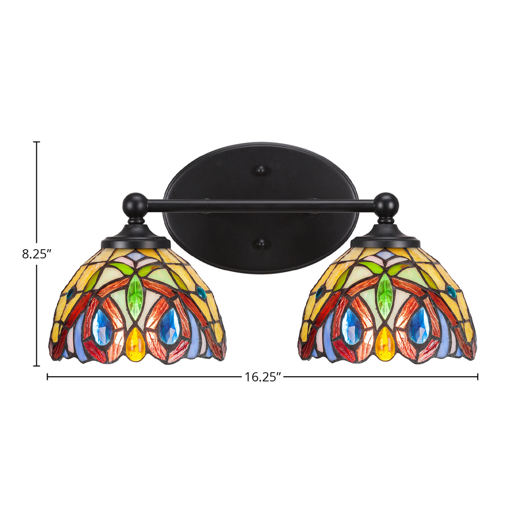 Capri Two Light Bath Bar in Matte Black with 7" Lynx Art Glass Shade