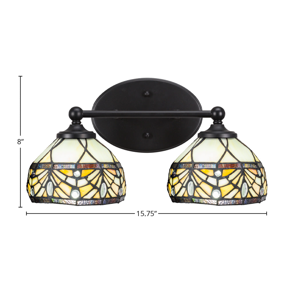 Capri Two Light Bath Bar in Matte Black with 7" Royal Merlot Art Glass Shade