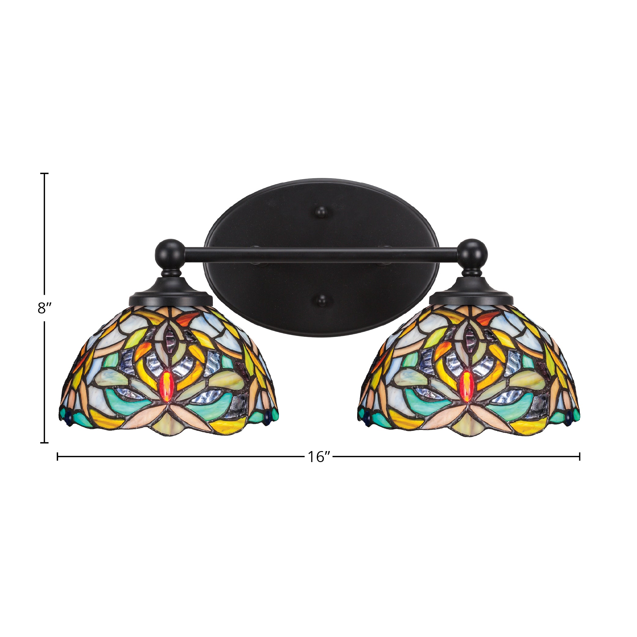 Capri Two Light Bath Bar in Matte Black with 7" Kaleidoscope Art Glass Shade