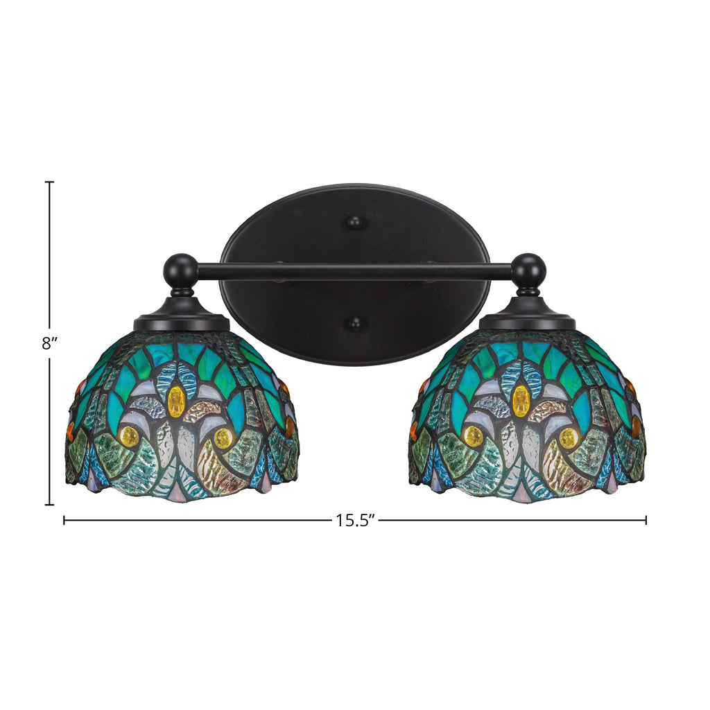 Capri Two Light Bath Bar in Matte Black with 7" Turquoise Cypress Art Glass Shade