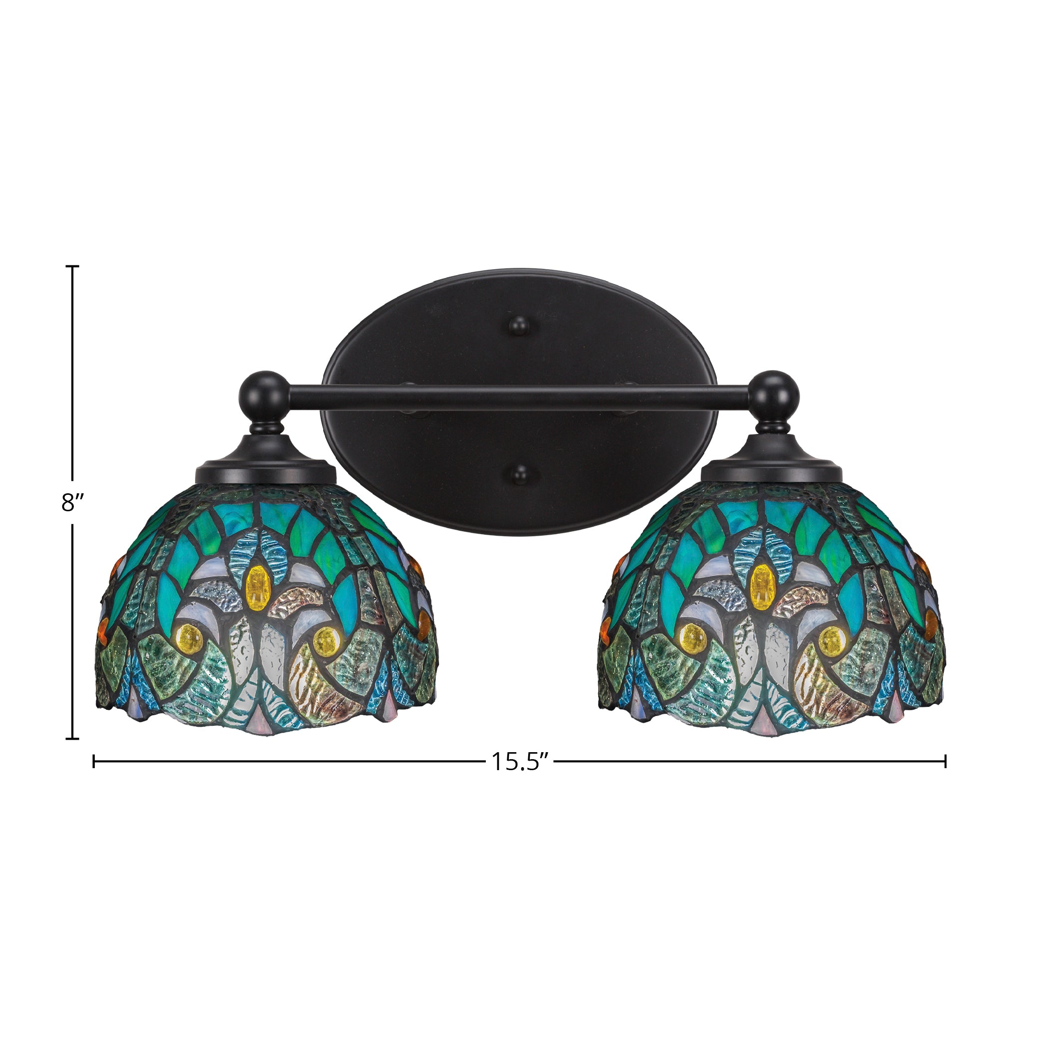 Capri Two Light Bath Bar in Matte Black with 7" Turquoise Cypress Art Glass Shade