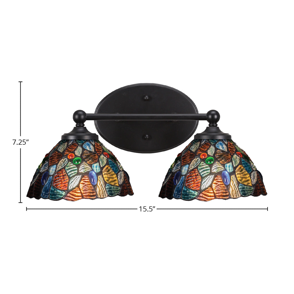 Capri Two Light Bath Bar in Matte Black with 7" Blue Mosaic Art Glass Shade
