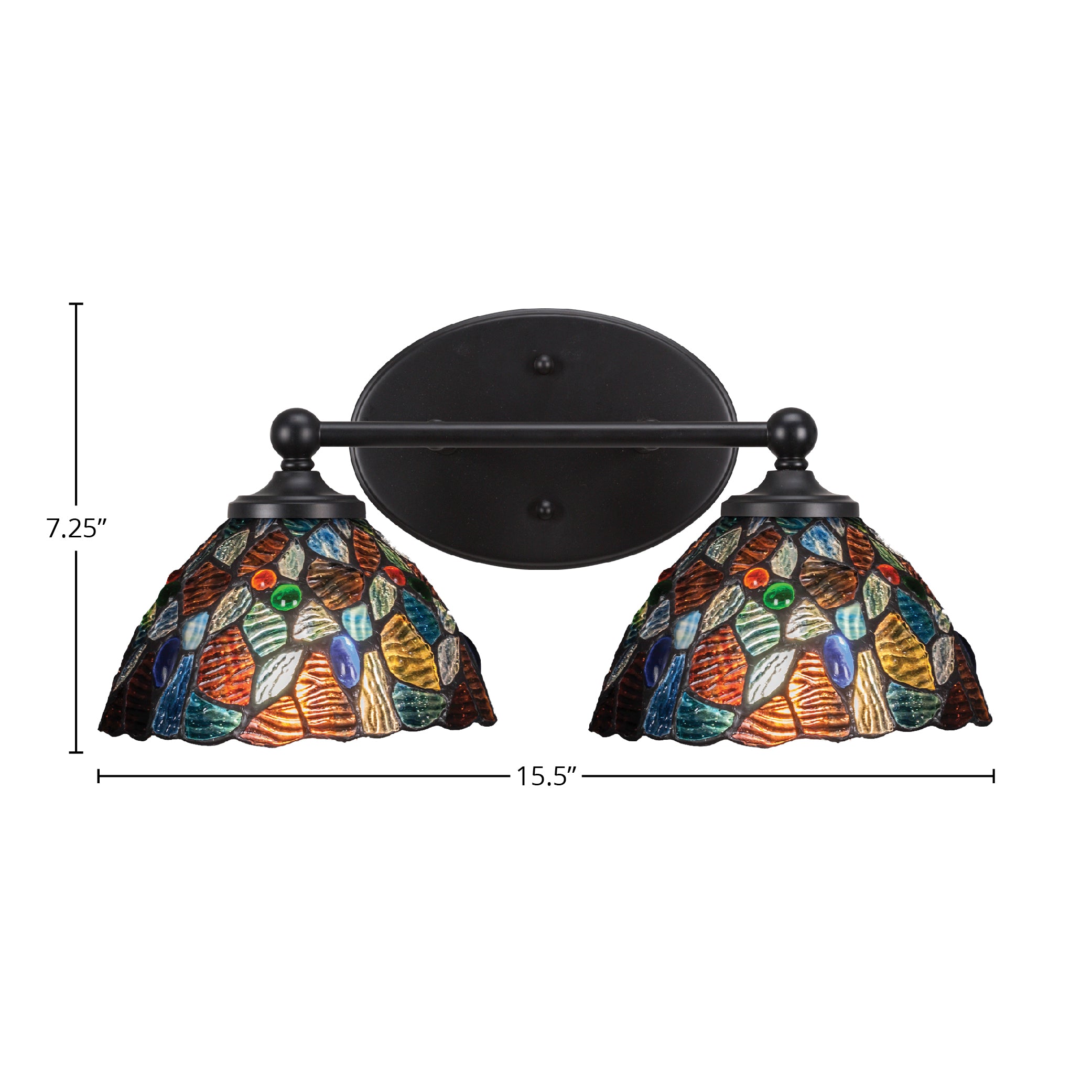 Capri Two Light Bath Bar in Matte Black with 7" Blue Mosaic Art Glass Shade