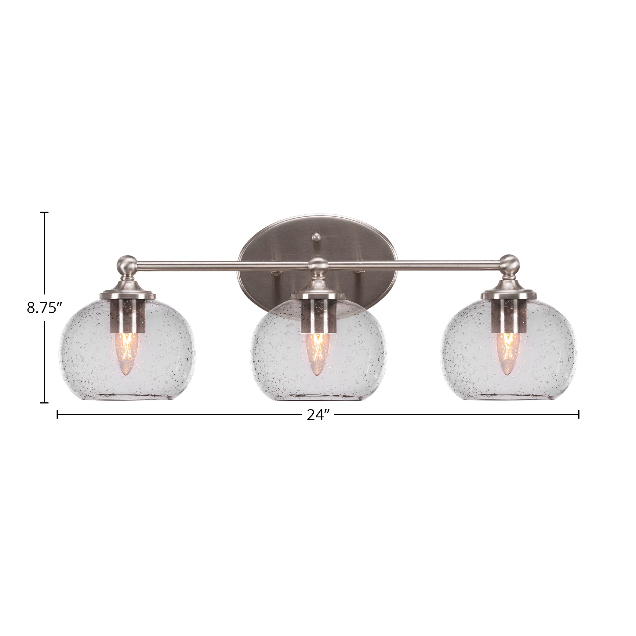 Capri Three Light Bath Bar in Brushed Nickel with 7" Clear Bubble Shade