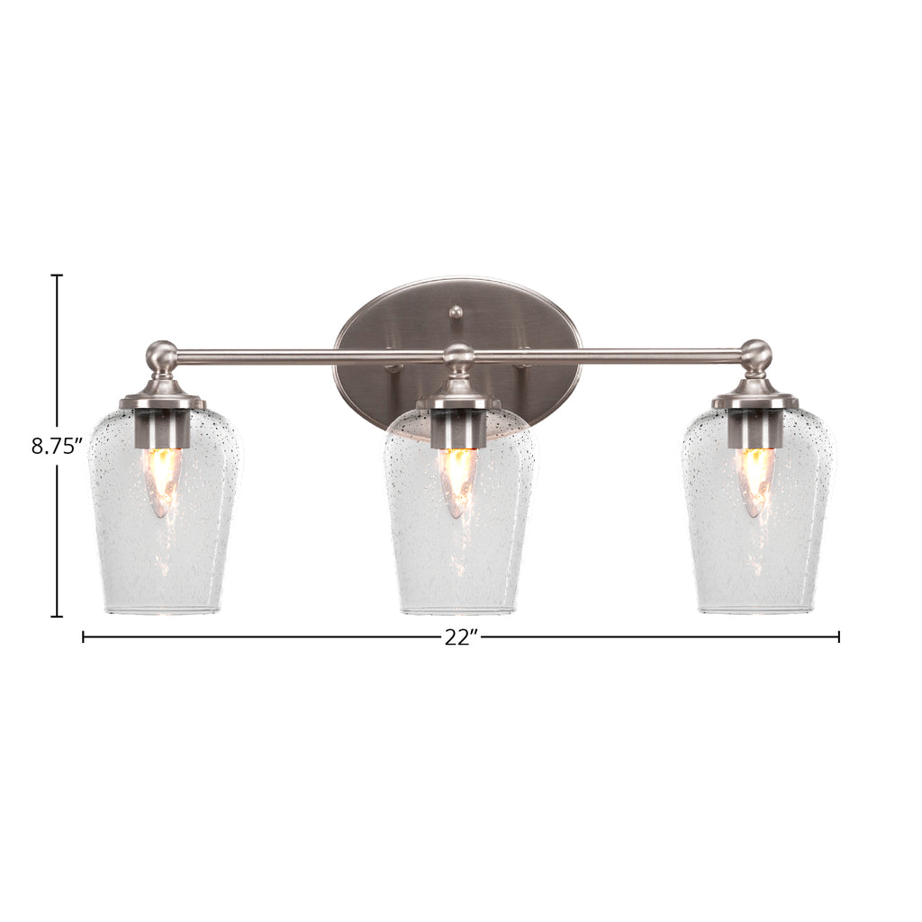 Capri Three Light Bath Bar in Brushed Nickel with 5" Clear Bubble Shade