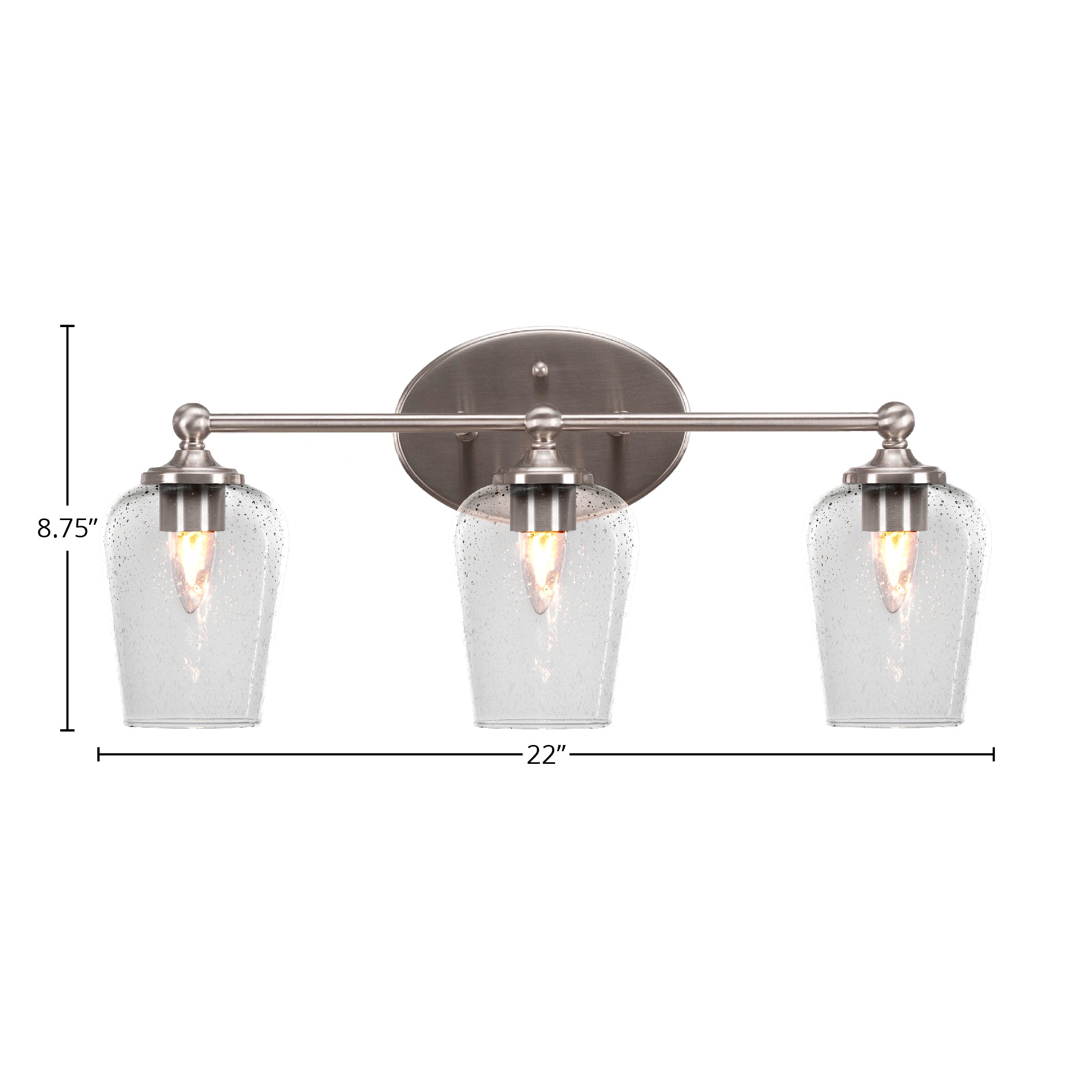 Capri Three Light Bath Bar in Brushed Nickel with 5" Clear Bubble Shade