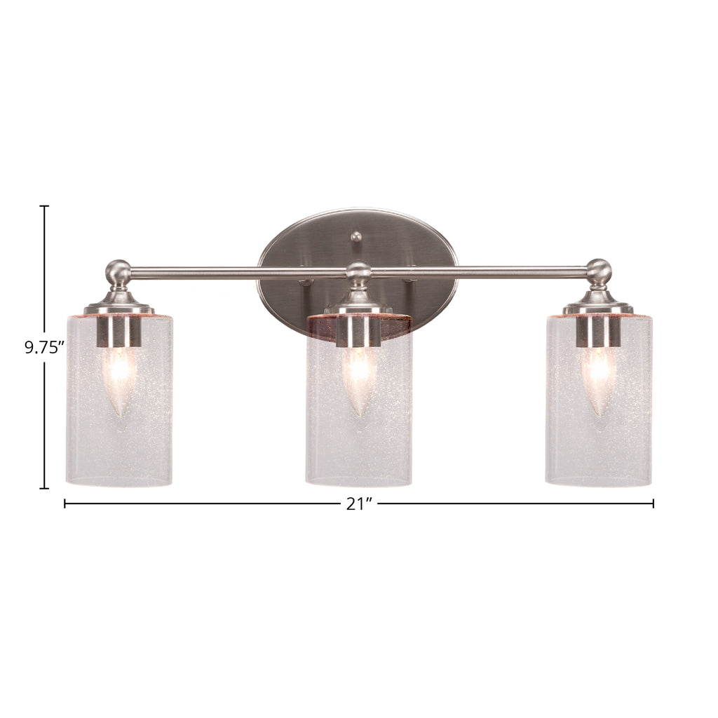 Capri Three Light Bath Bar in Brushed Nickel with 4" Clear Bubble Shade
