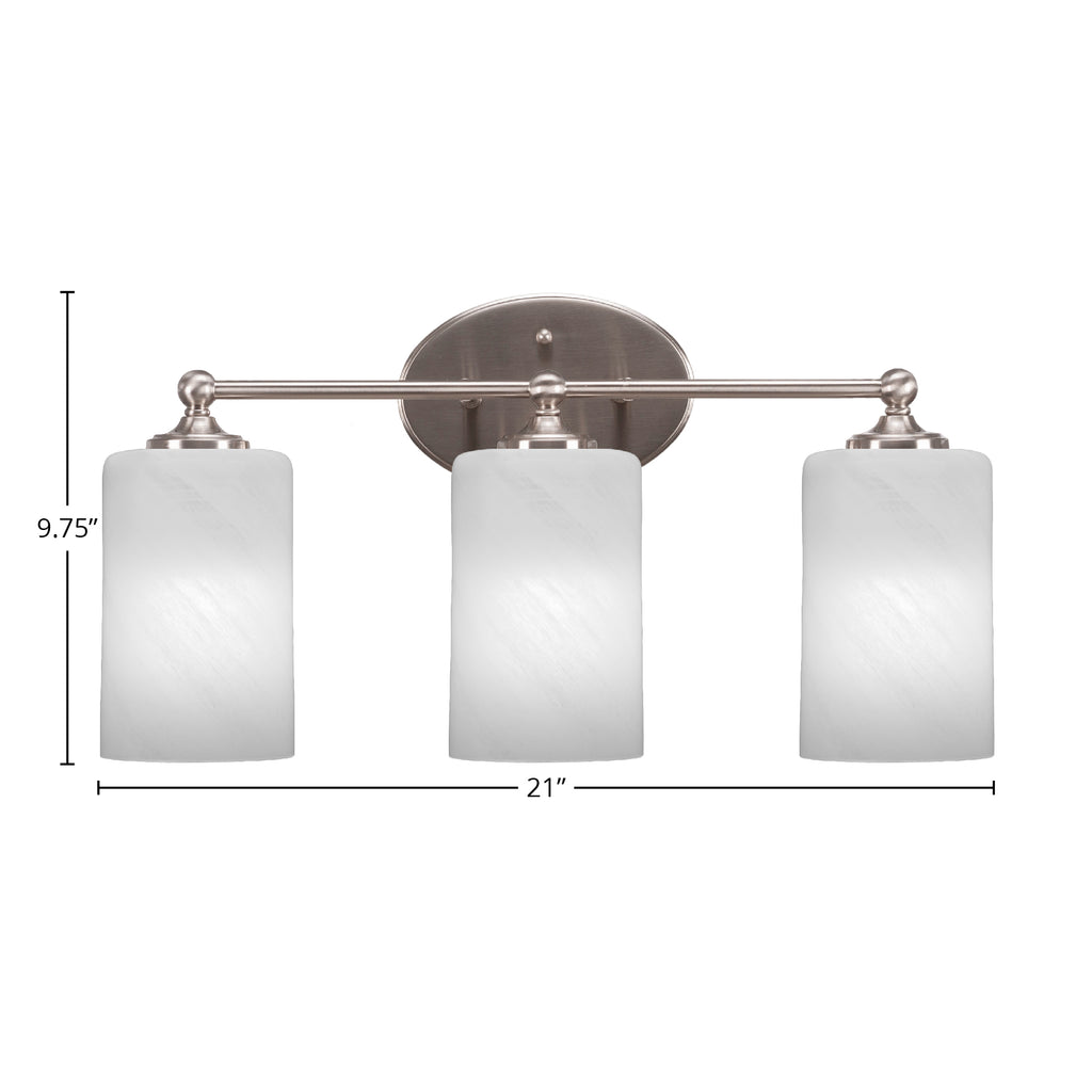 Capri Three Light Bath Bar in Brushed Nickel with 4" White Marble Shade