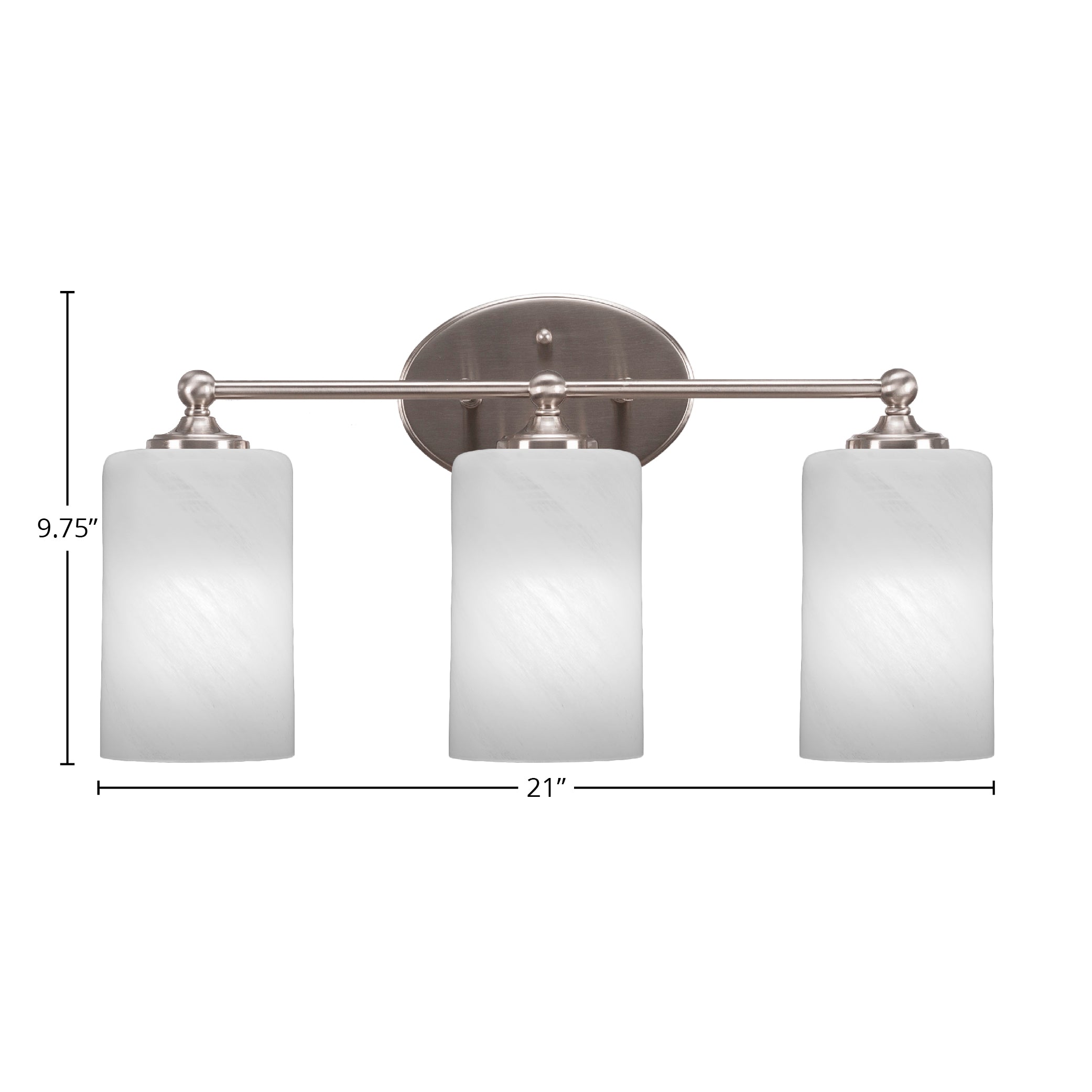 Capri Three Light Bath Bar in Brushed Nickel with 4" White Marble Shade