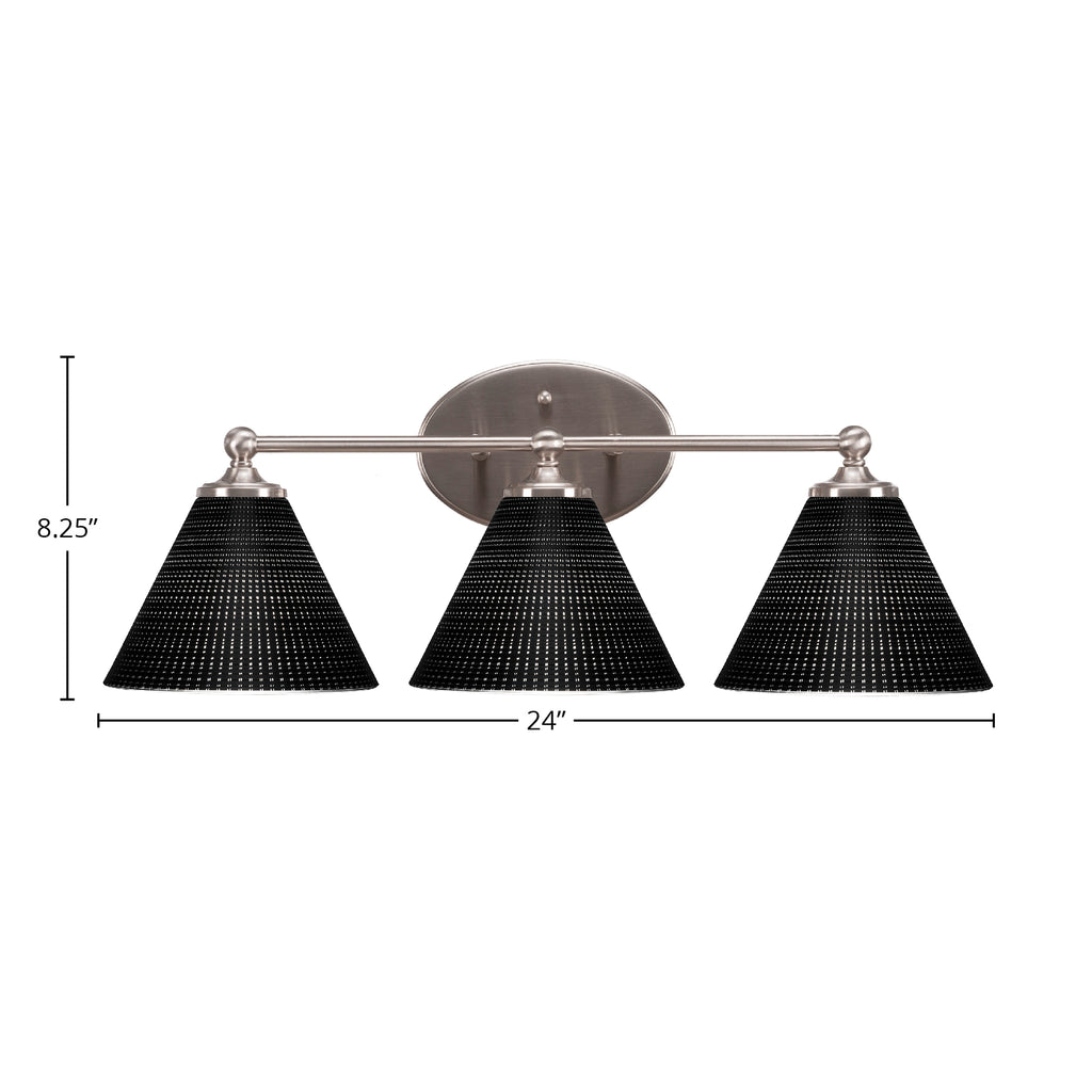 Capri Three Light Bath Bar in Brushed Nickel with 7" Black Matrix Shade