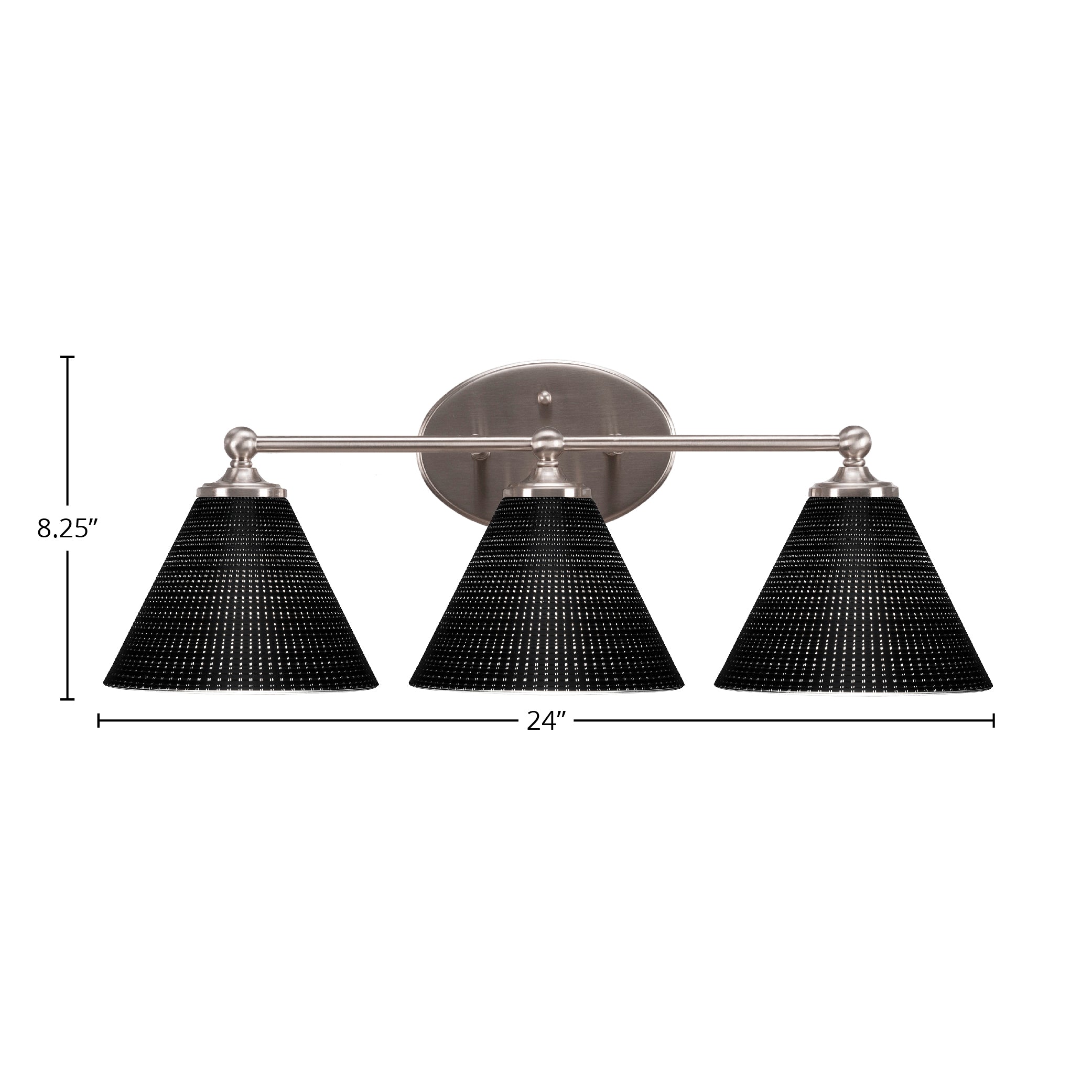 Capri Three Light Bath Bar in Brushed Nickel with 7" Black Matrix Shade