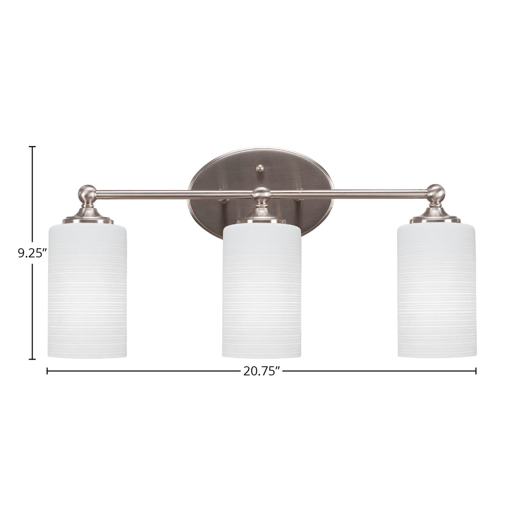 Capri Three Light Bath Bar in Brushed Nickel with 4" White Matrix Shade