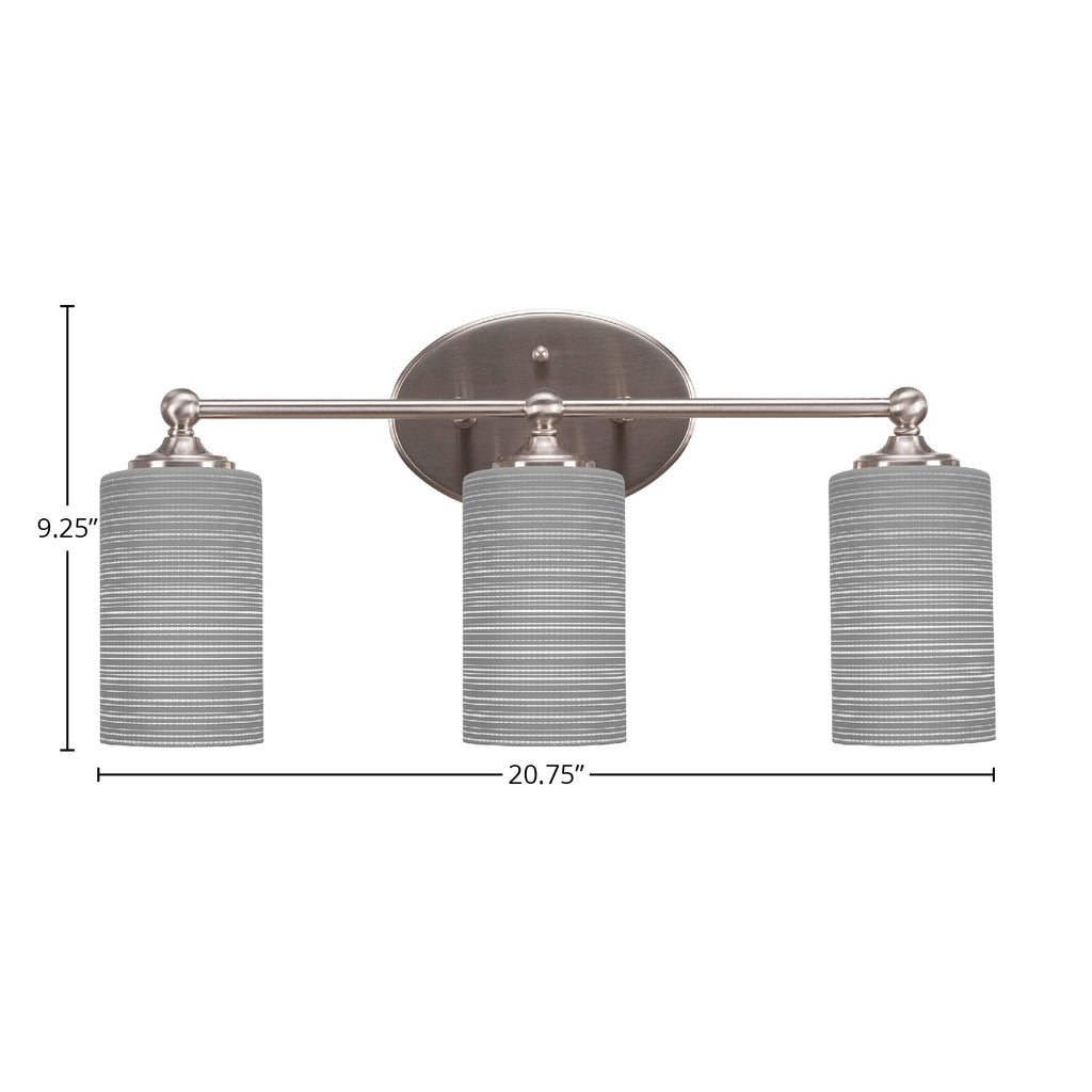 Capri Three Light Bath Bar in Brushed Nickel with 4" Gray Matrix Shade