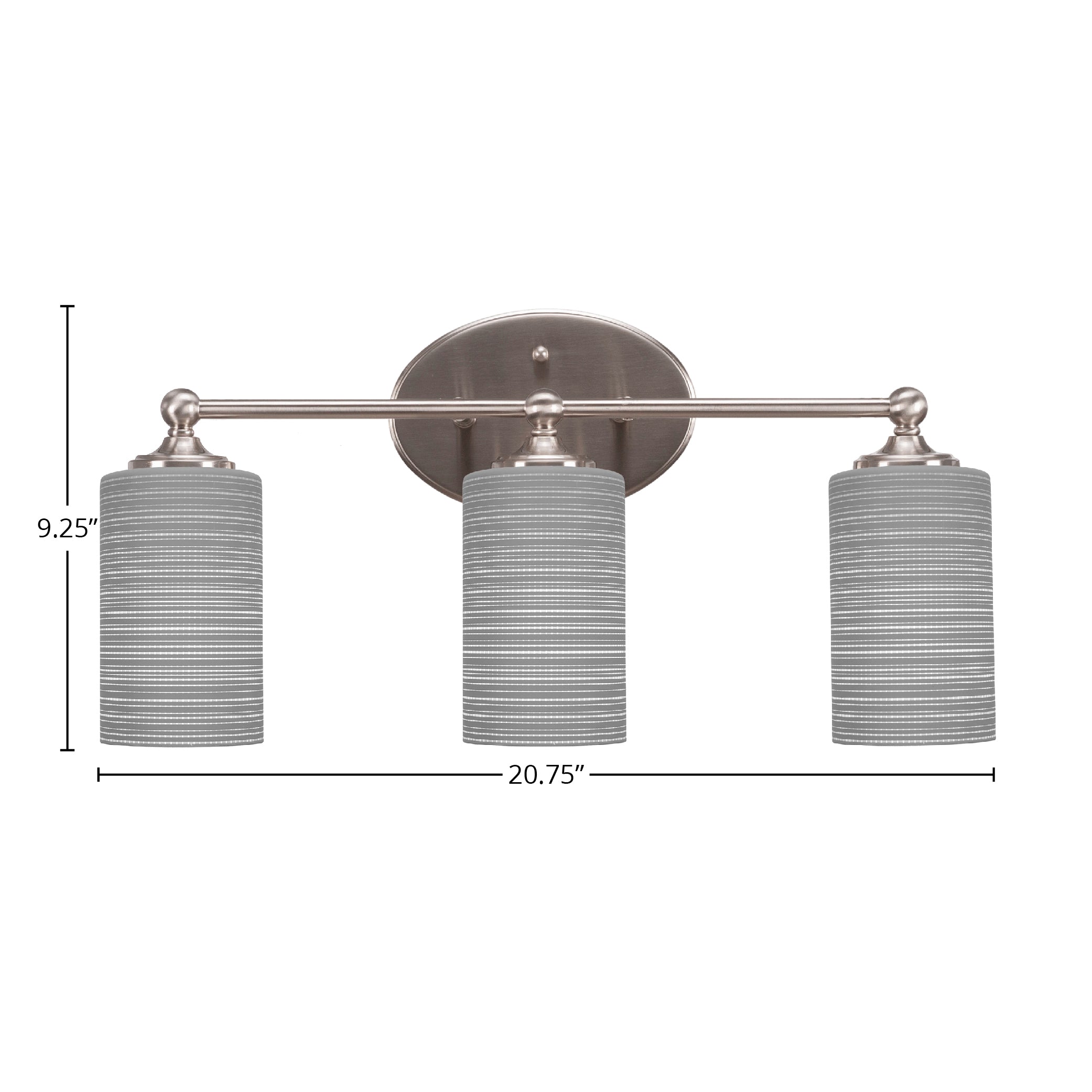 Capri Three Light Bath Bar in Brushed Nickel with 4" Gray Matrix Shade