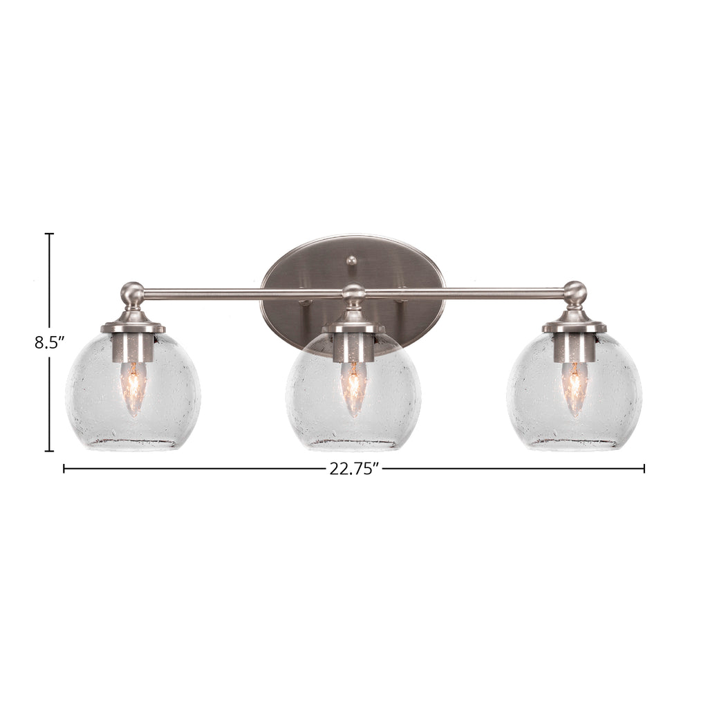 Capri Three Light Bath Bar in Brushed Nickel with 5.75" Clear Bubble Shade