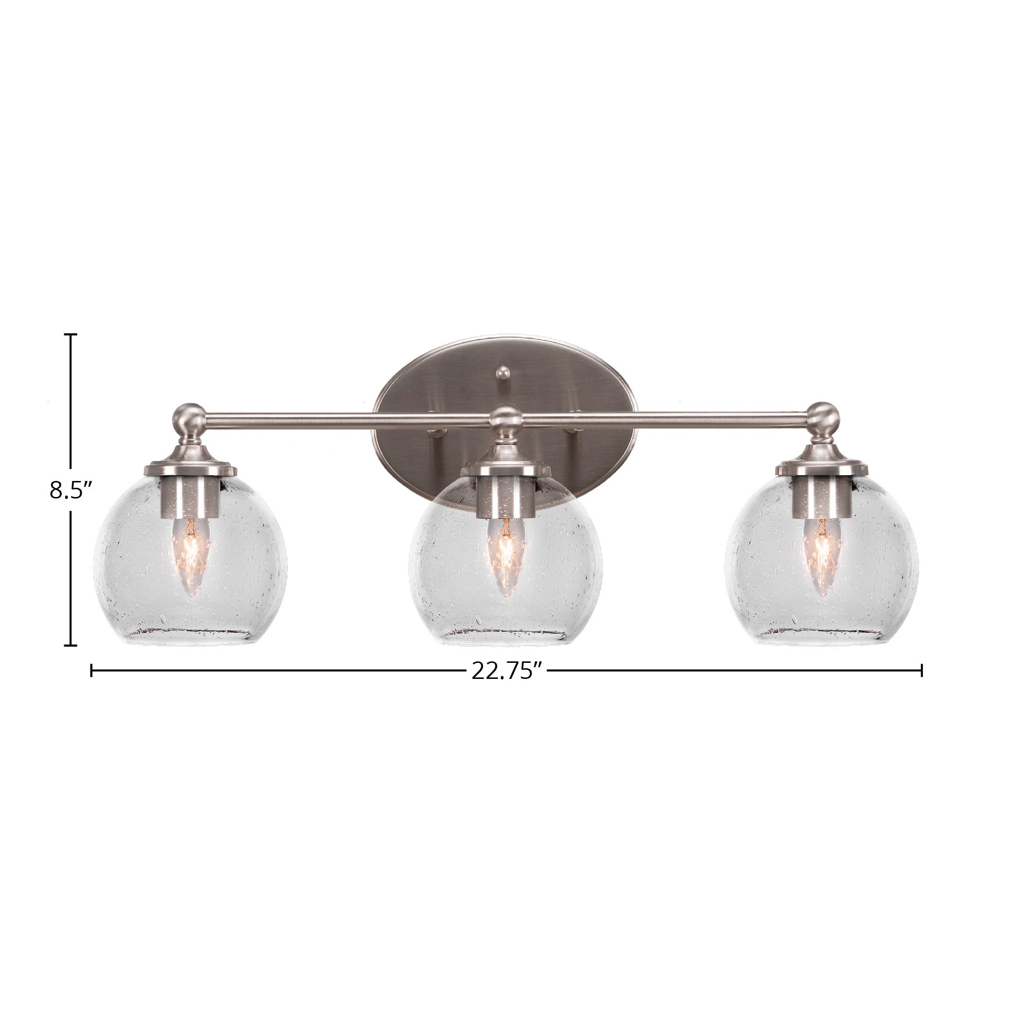 Capri Three Light Bath Bar in Brushed Nickel with 5.75" Clear Bubble Shade