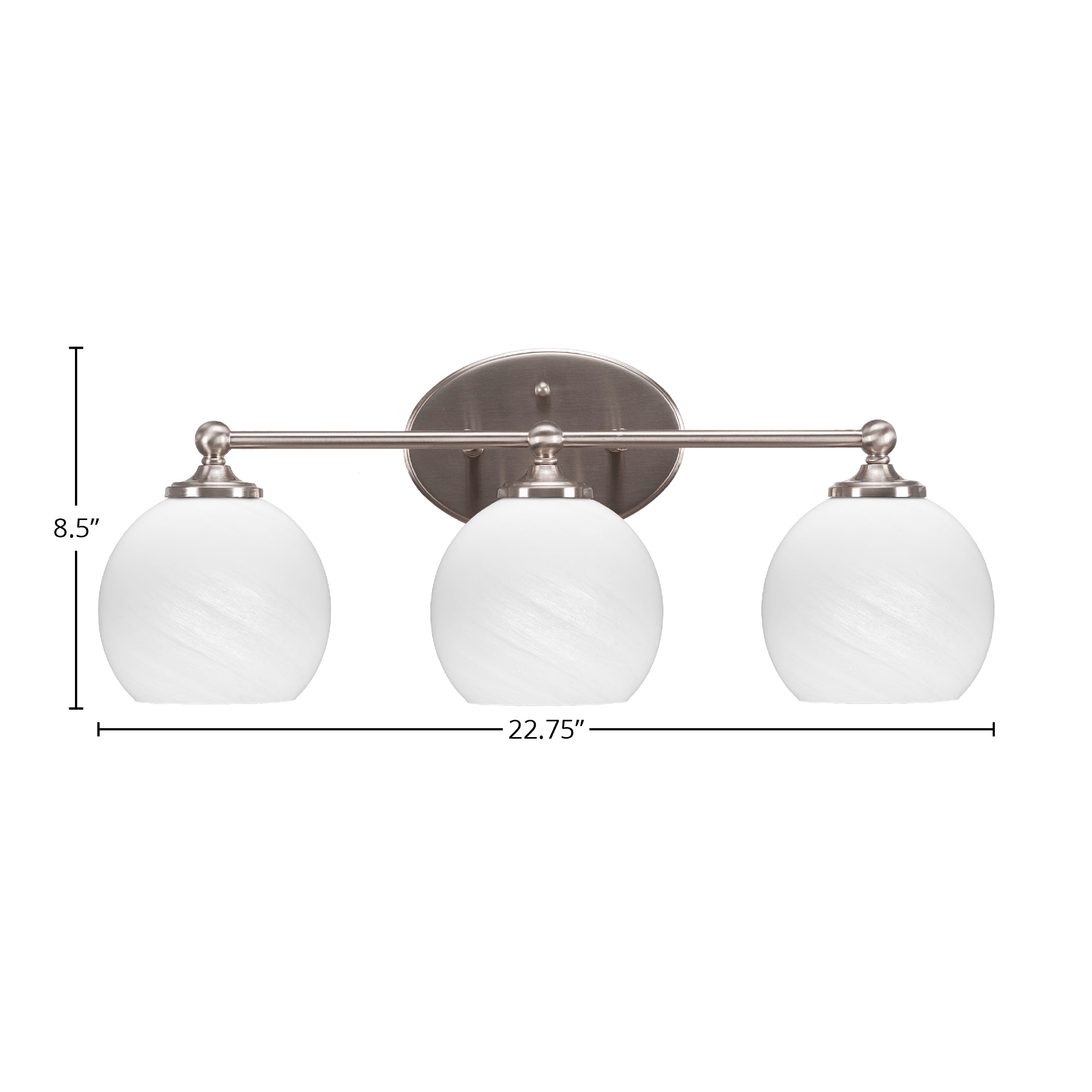 Capri Three Light Bath Bar in Brushed Nickel with 5.75" White Marble Shade