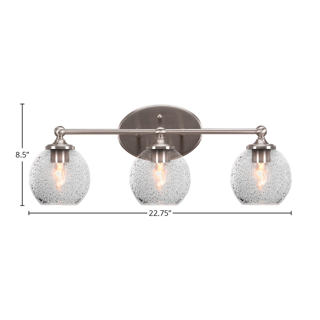 Capri Three Light Bath Bar in Brushed Nickel with 5.75" Smoke Bubble Shade