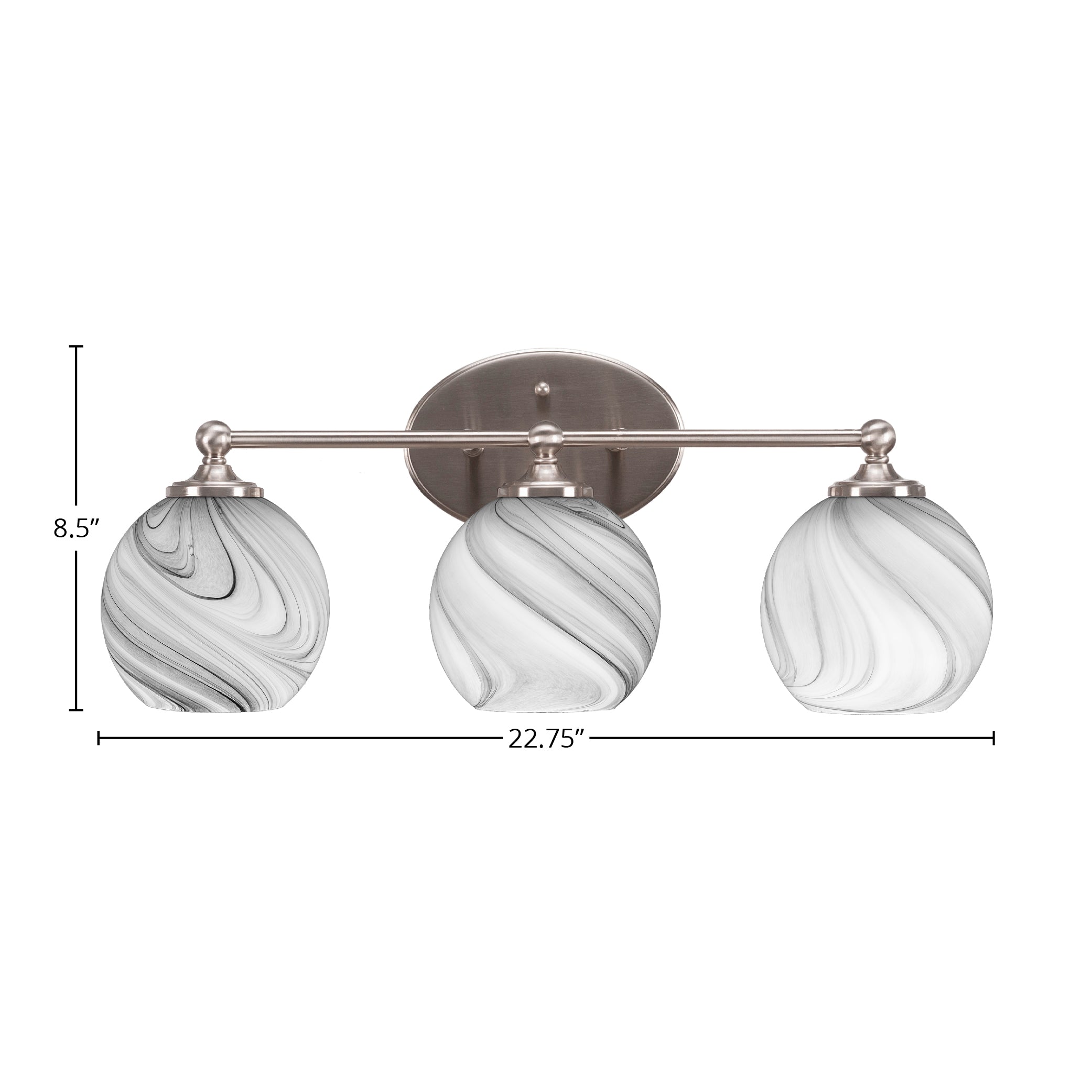 Capri Three Light Bath Bar in Brushed Nickel with 5.75" Onyx Swirl Shade