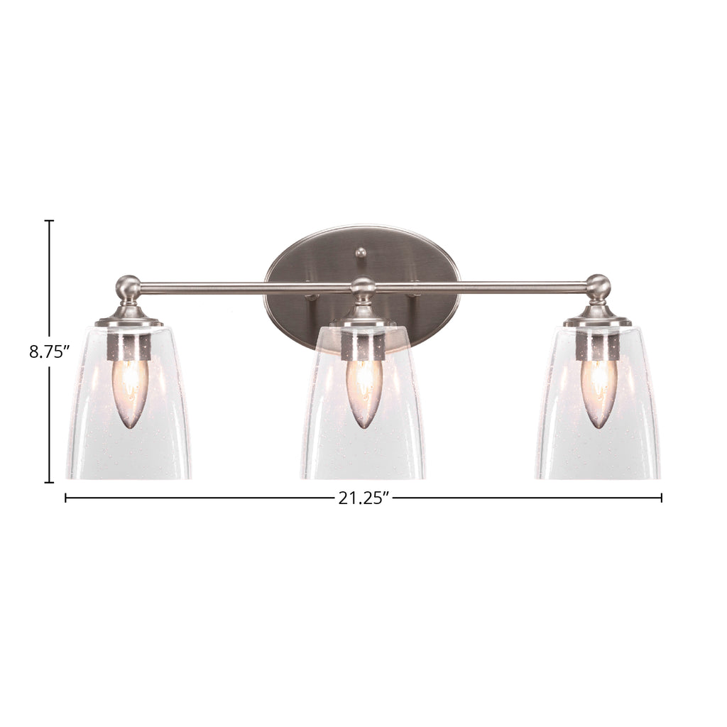 Capri Three Light Bath Bar in Brushed Nickel with 4.5" Square Clear Bubble Shade