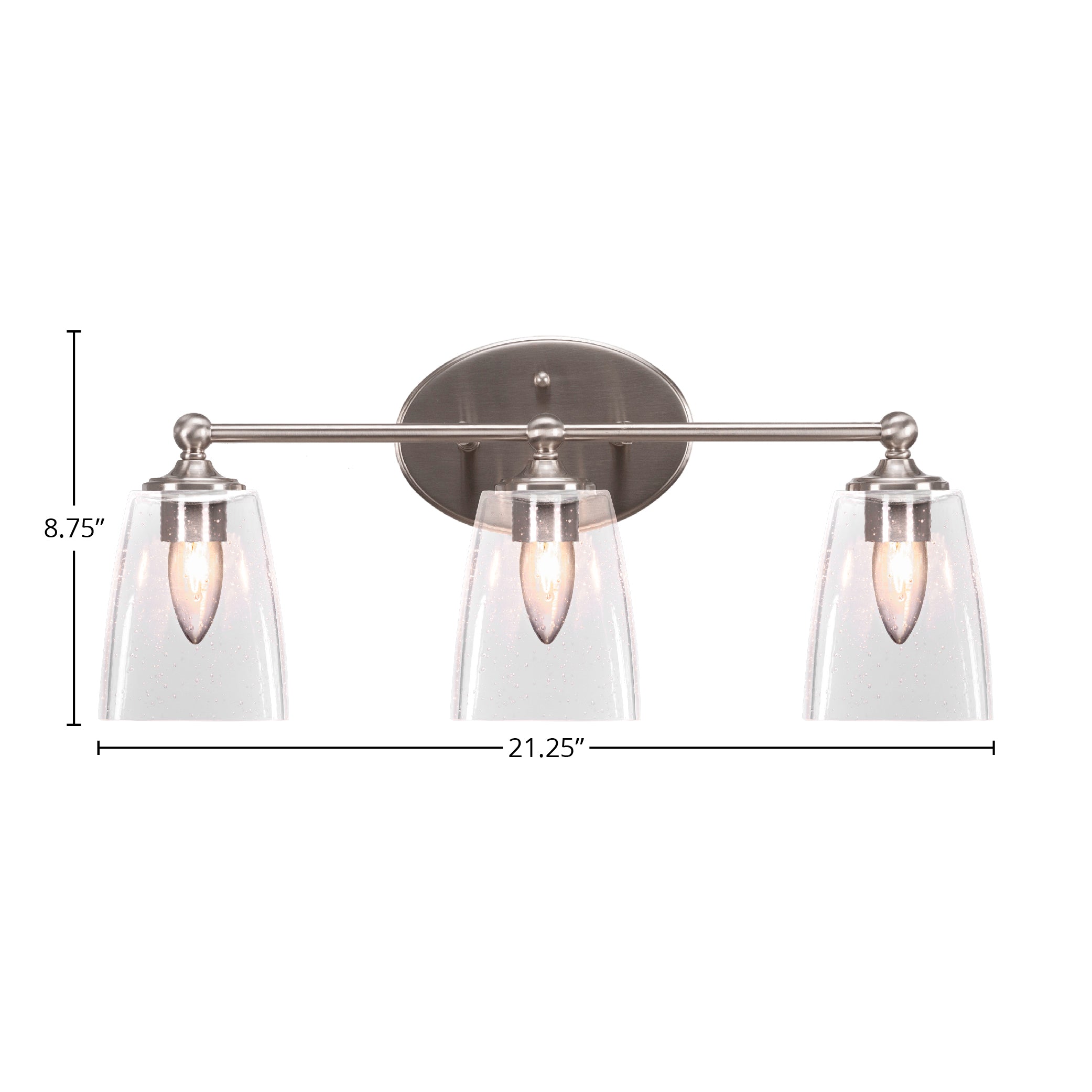 Capri Three Light Bath Bar in Brushed Nickel with 4.5" Square Clear Bubble Shade