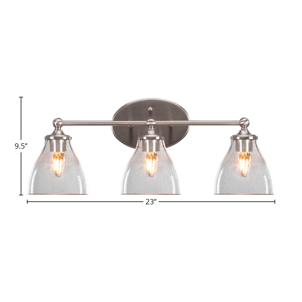 Capri Three Light Bath Bar in Brushed Nickel with 6.25" Clear Bubble Shade