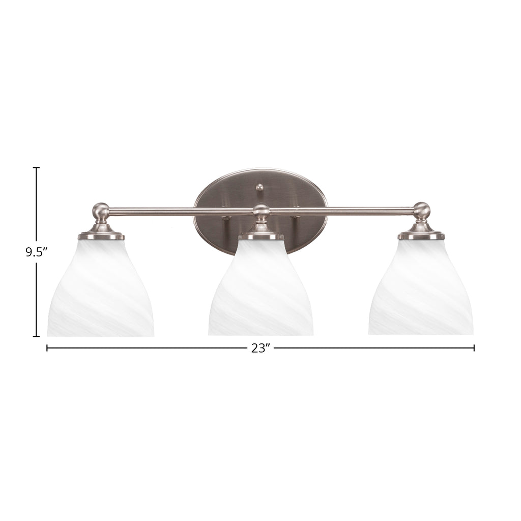 Capri Three Light Bath Bar in Brushed Nickel with 6.25" White Marble Shade