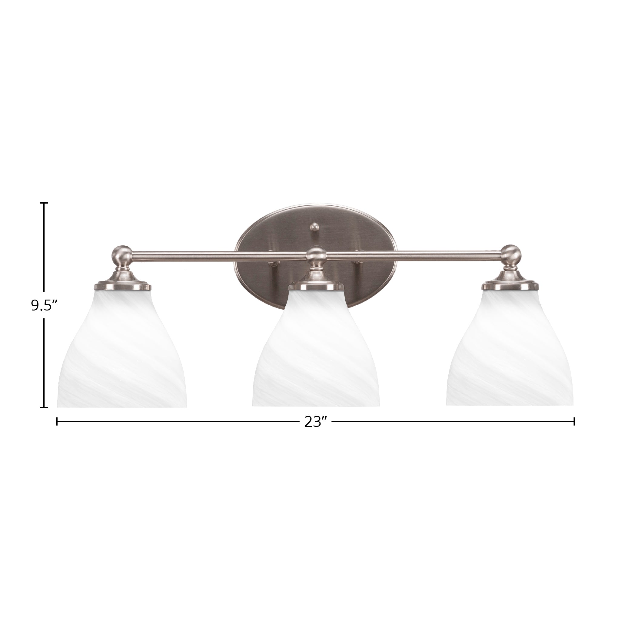 Capri Three Light Bath Bar in Brushed Nickel with 6.25" White Marble Shade