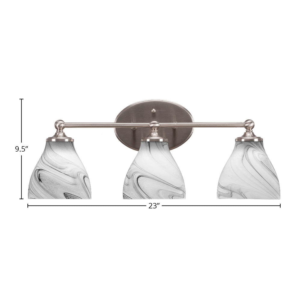 Capri Three Light Bath Bar in Brushed Nickel with 6.25" Onyx Swirl Shade