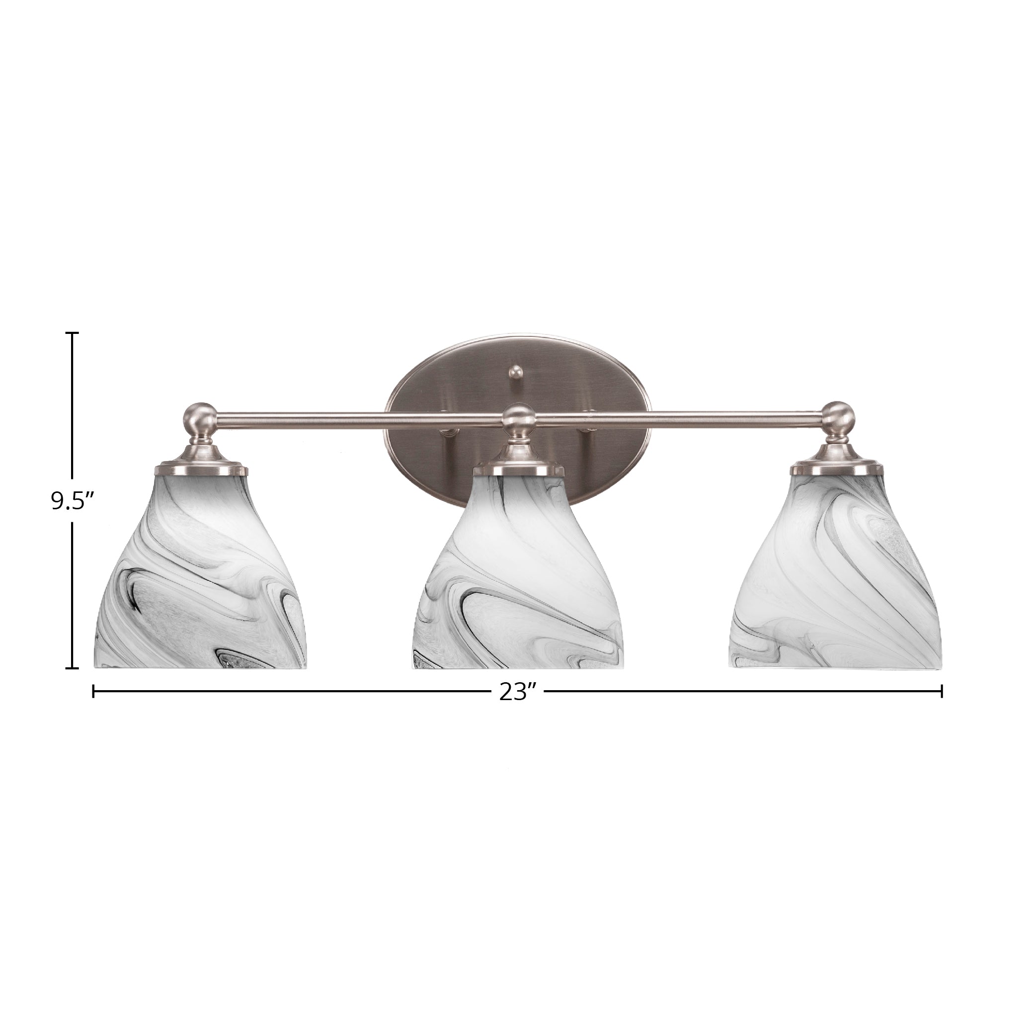 Capri Three Light Bath Bar in Brushed Nickel with 6.25" Onyx Swirl Shade