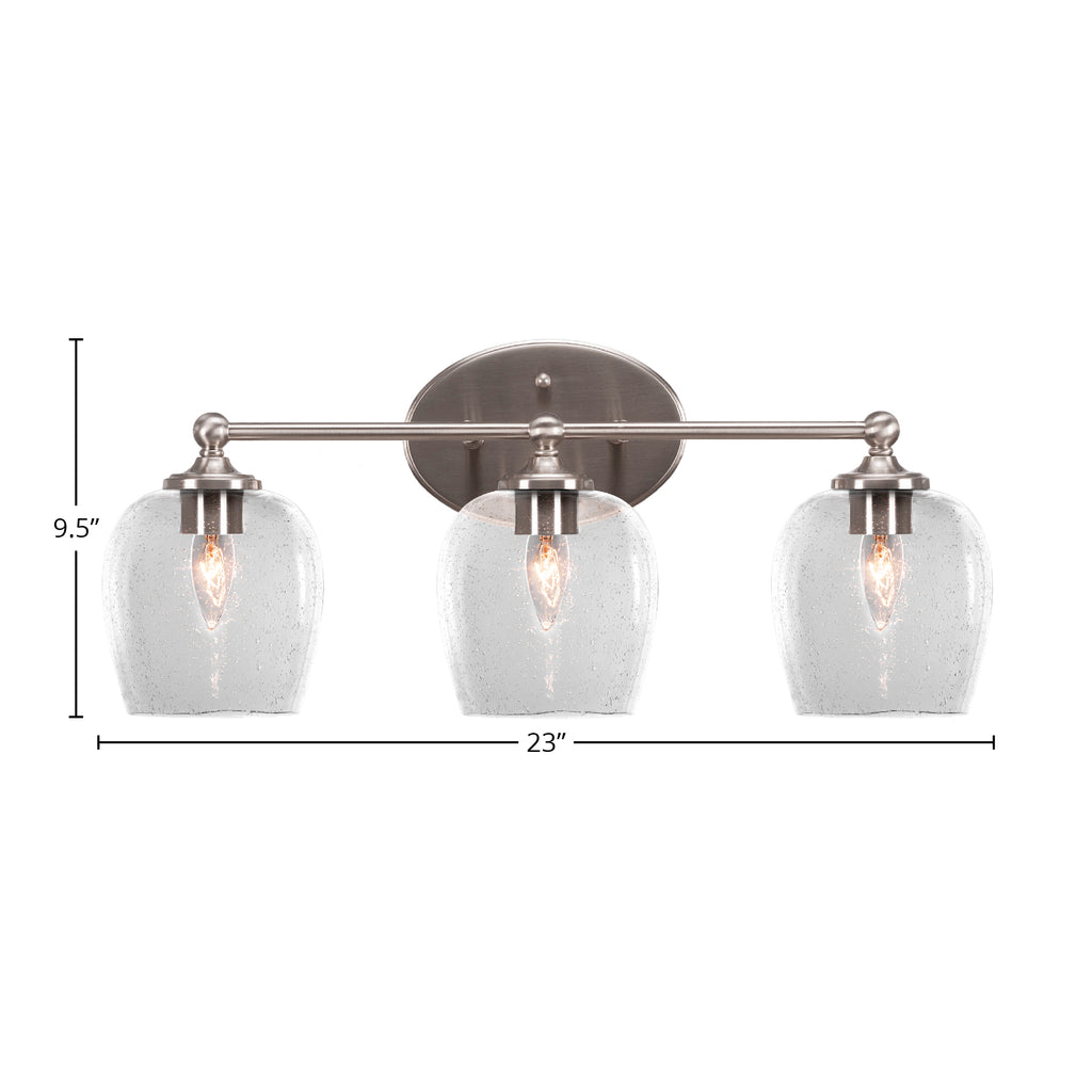 Capri Three Light Bath Bar in Brushed Nickel with 6" Clear Bubble Shade