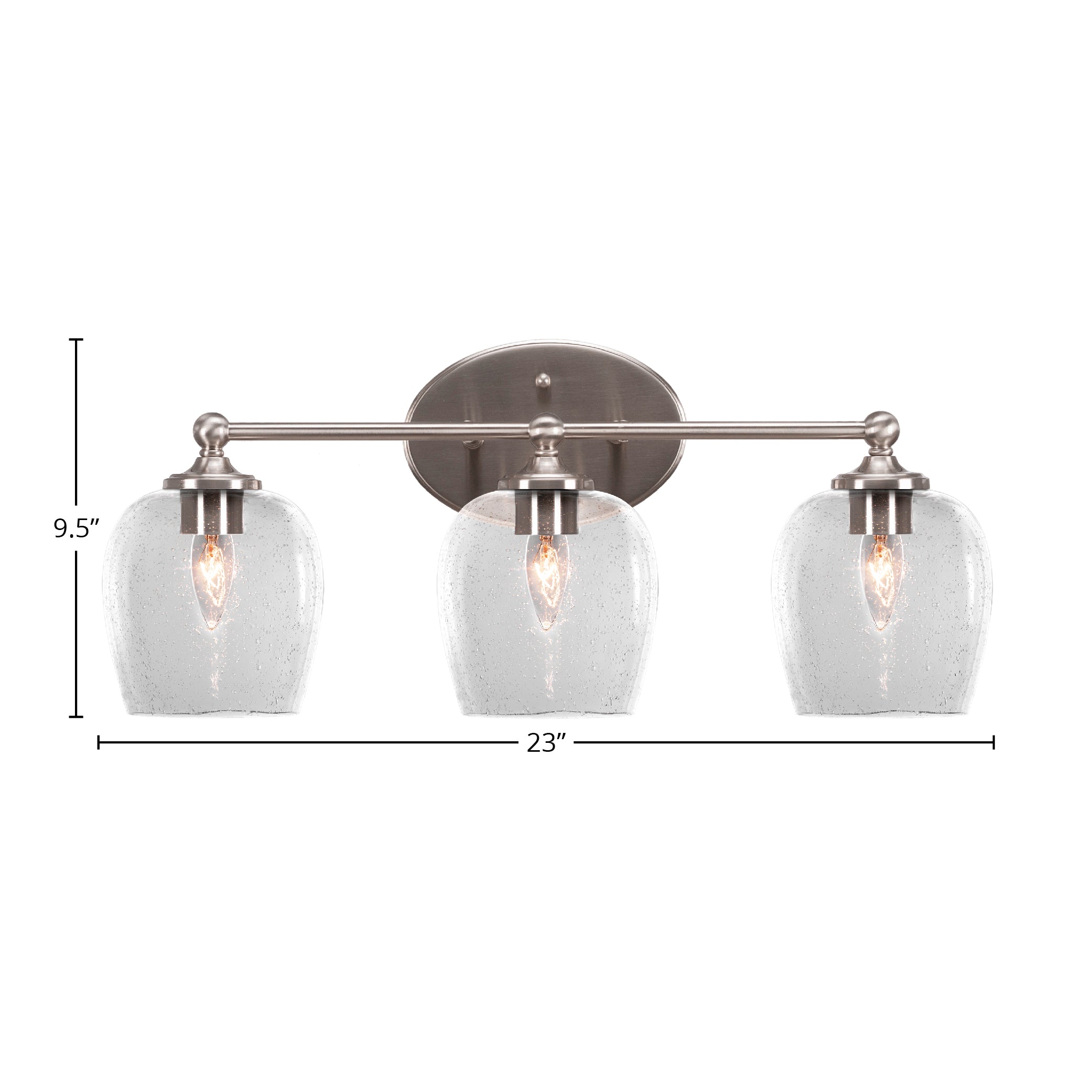 Capri Three Light Bath Bar in Brushed Nickel with 6" Clear Bubble Shade