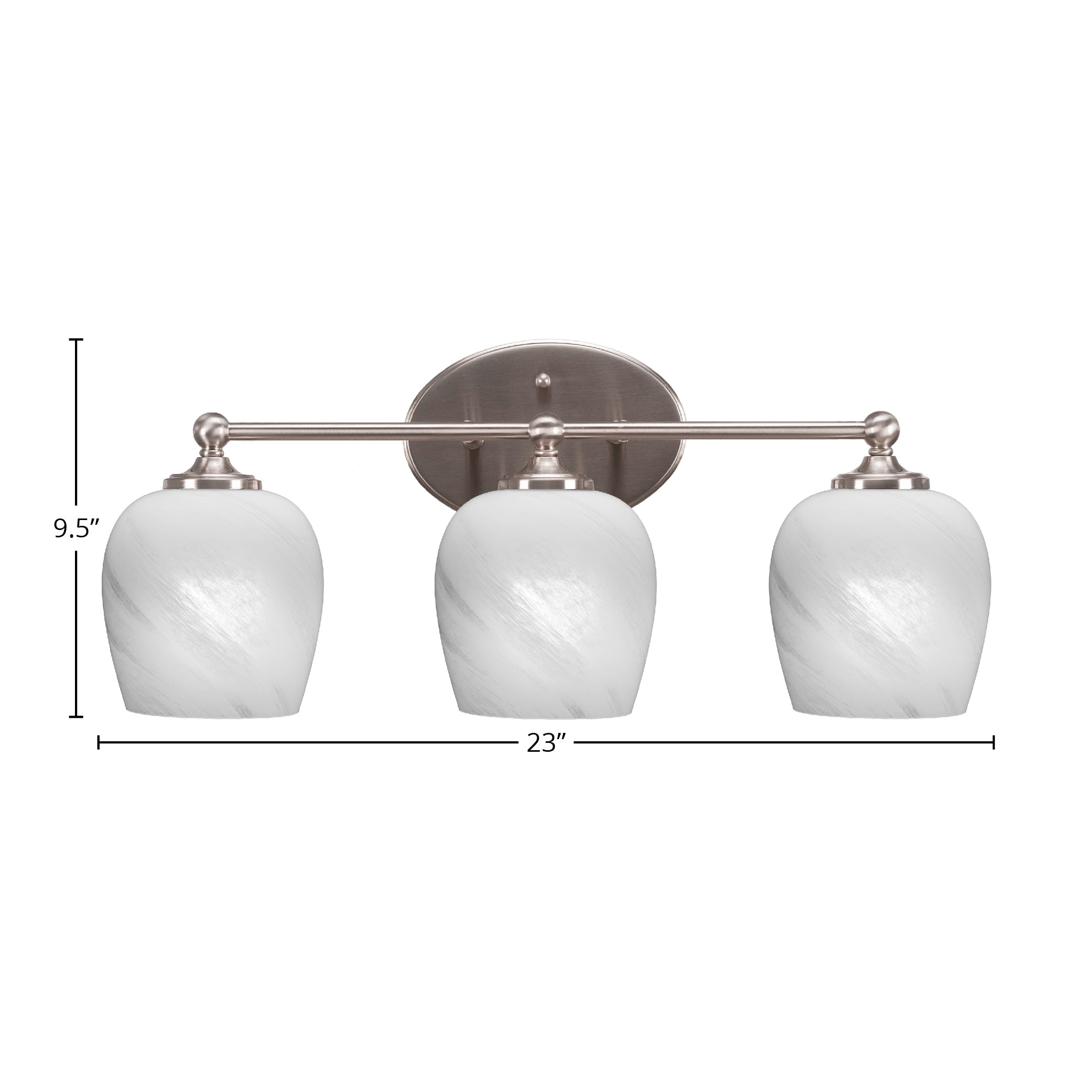 Capri Three Light Bath Bar in Brushed Nickel with 6" White Marble Shade