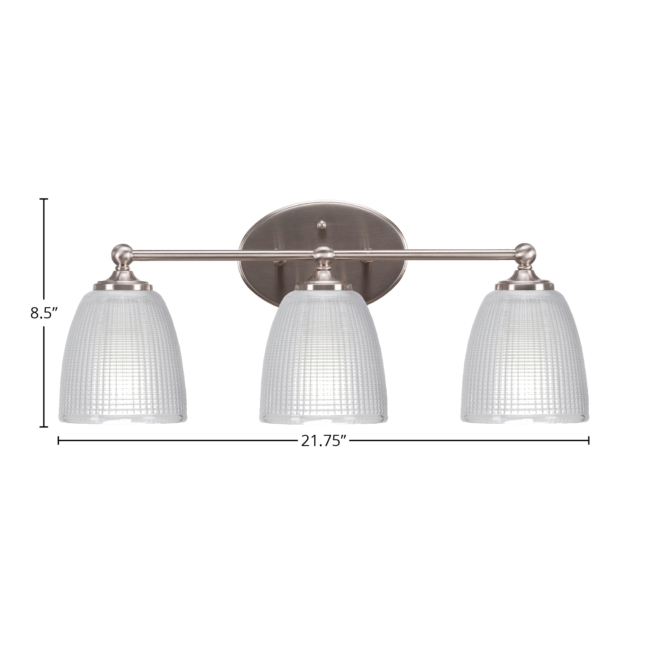 Capri Three Light Bath Bar in Brushed Nickel with 5" Clear Ribbed Shade