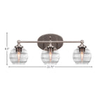 Capri Three Light Bath Bar in Brushed Nickel with 6" Clear Ribbed Shade