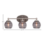 Capri Three Light Bath Bar in Brushed Nickel with 6" Smoke Ribbed Shade