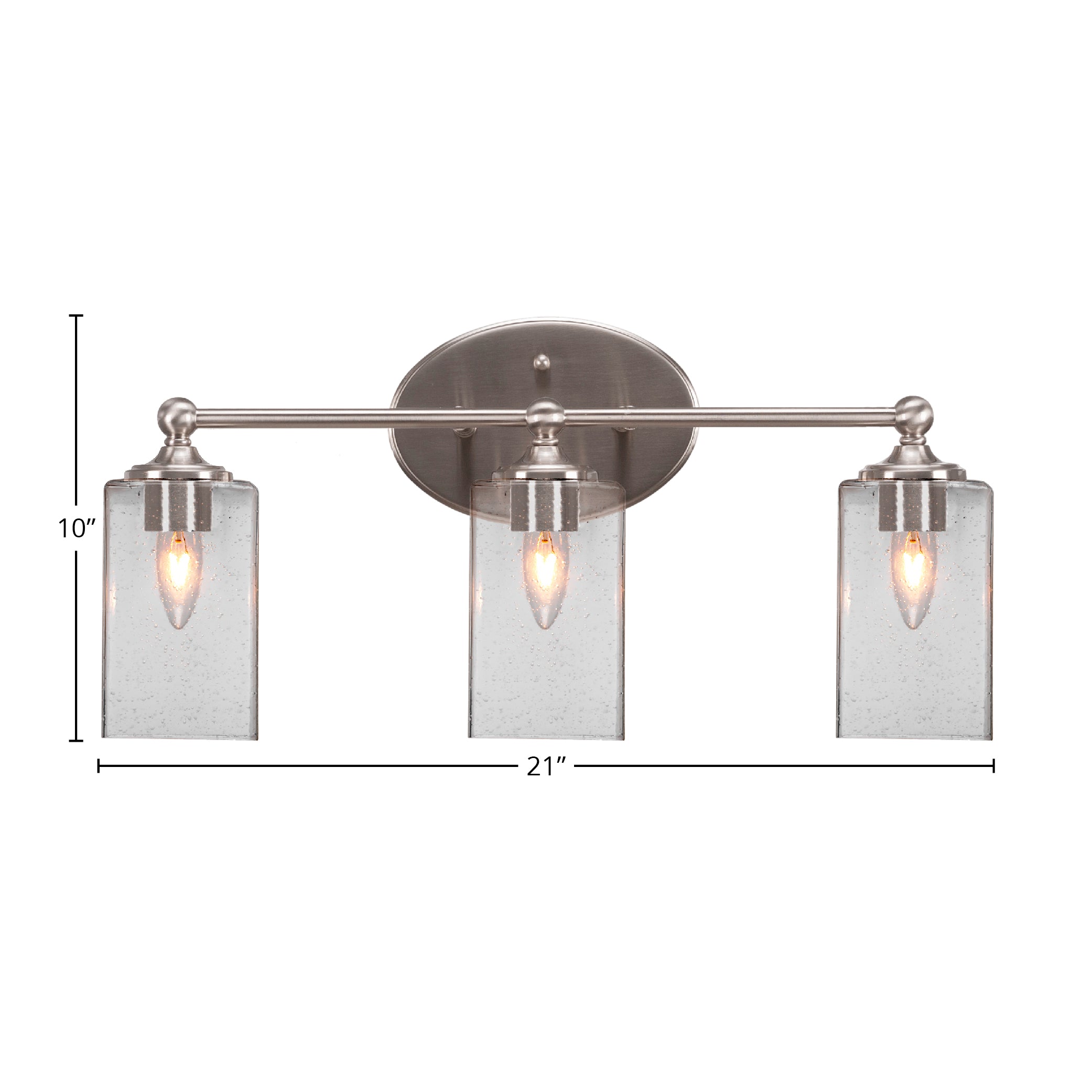 Capri Three Light Bath Bar in Brushed Nickel with 4" Square Clear Bubble Shade