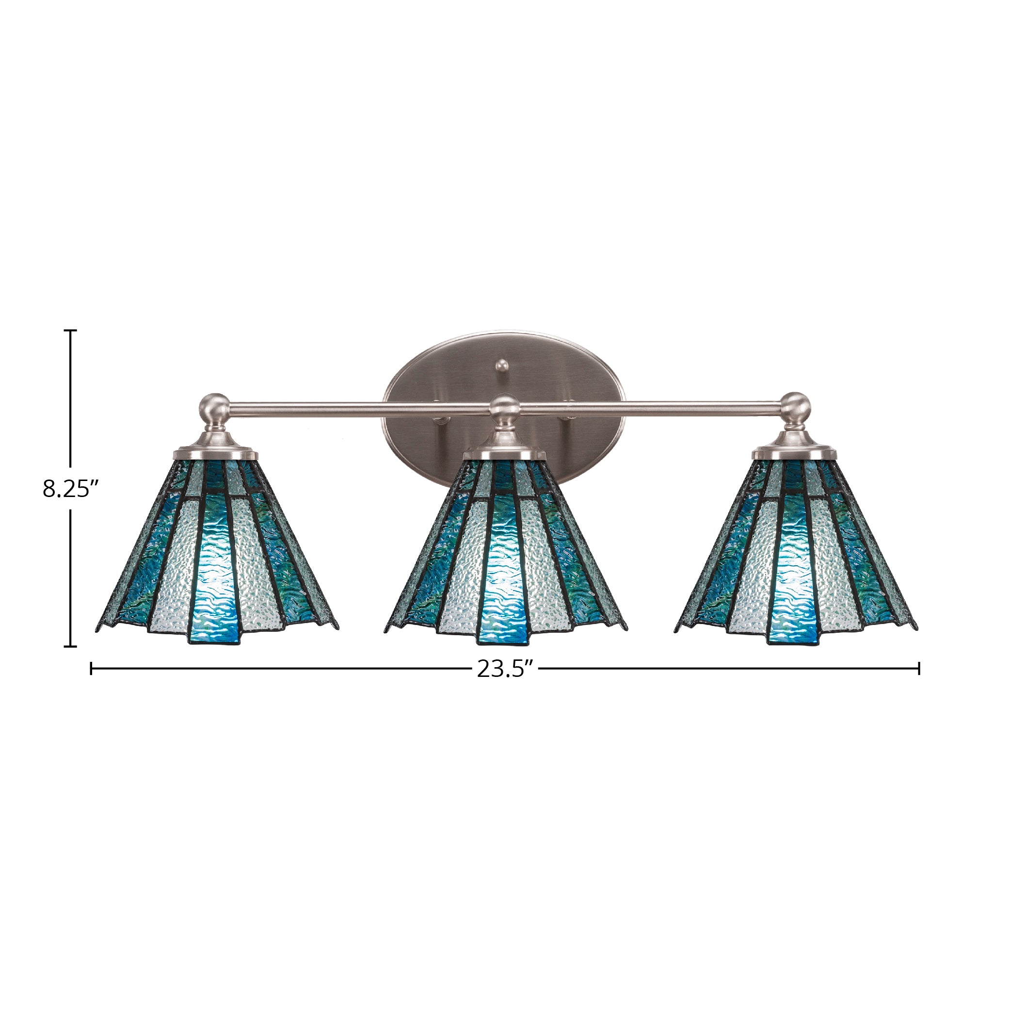 Capri Three Light Bath Bar in Brushed Nickel with 7" Sea Ice Art Glass Shade